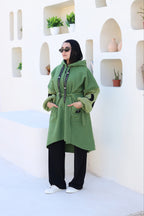 Greenery Knitted-Sleeve Long Jacket