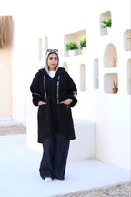 Black Knitted-Sleeve Long Jacket