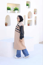 Coffee Wool Jacket with Leather & Beads