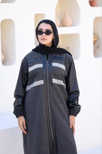 Grey Wool Jacket with Leather & Beads