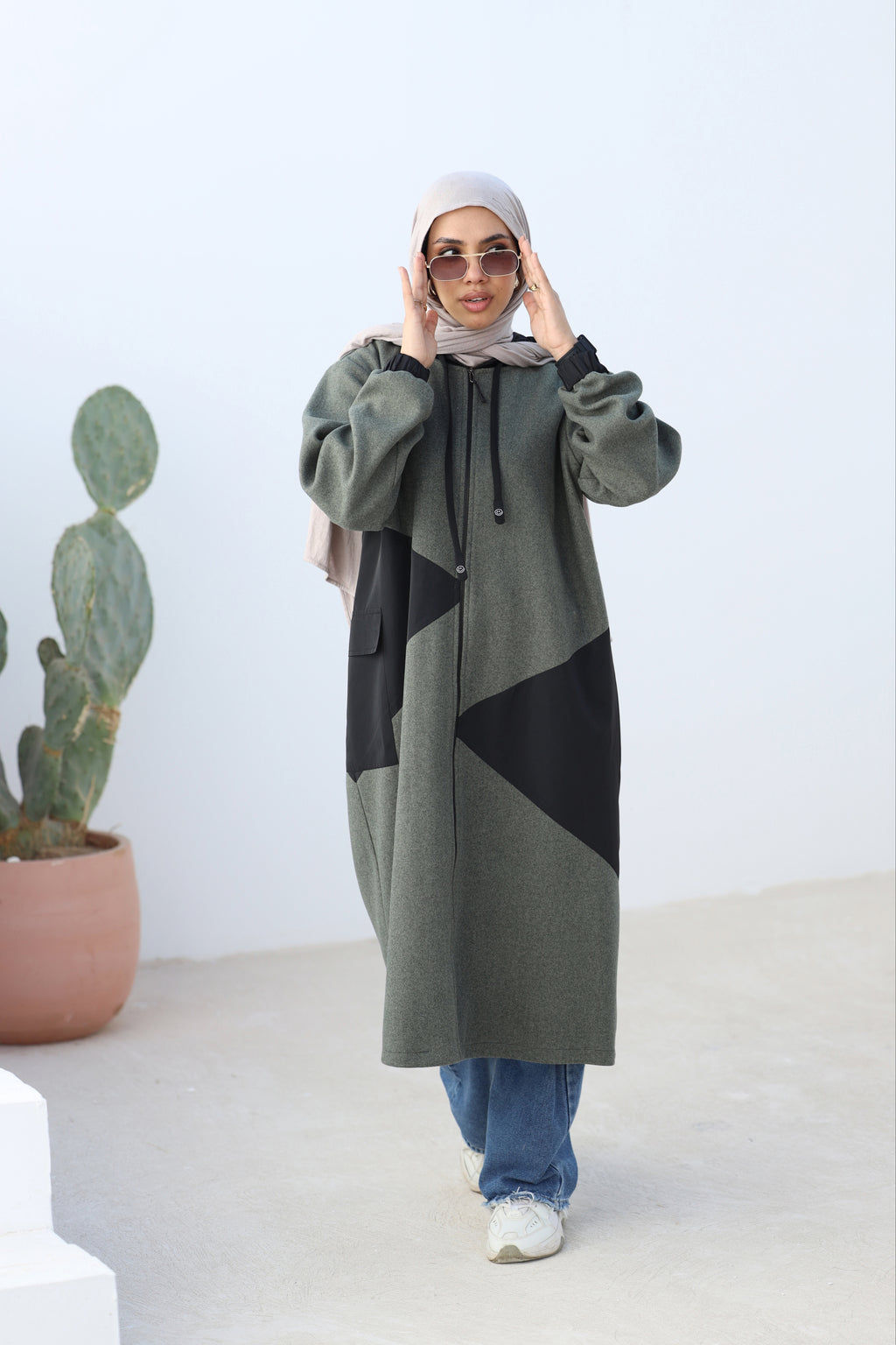 Olive Stretch-Wool Long Jacket