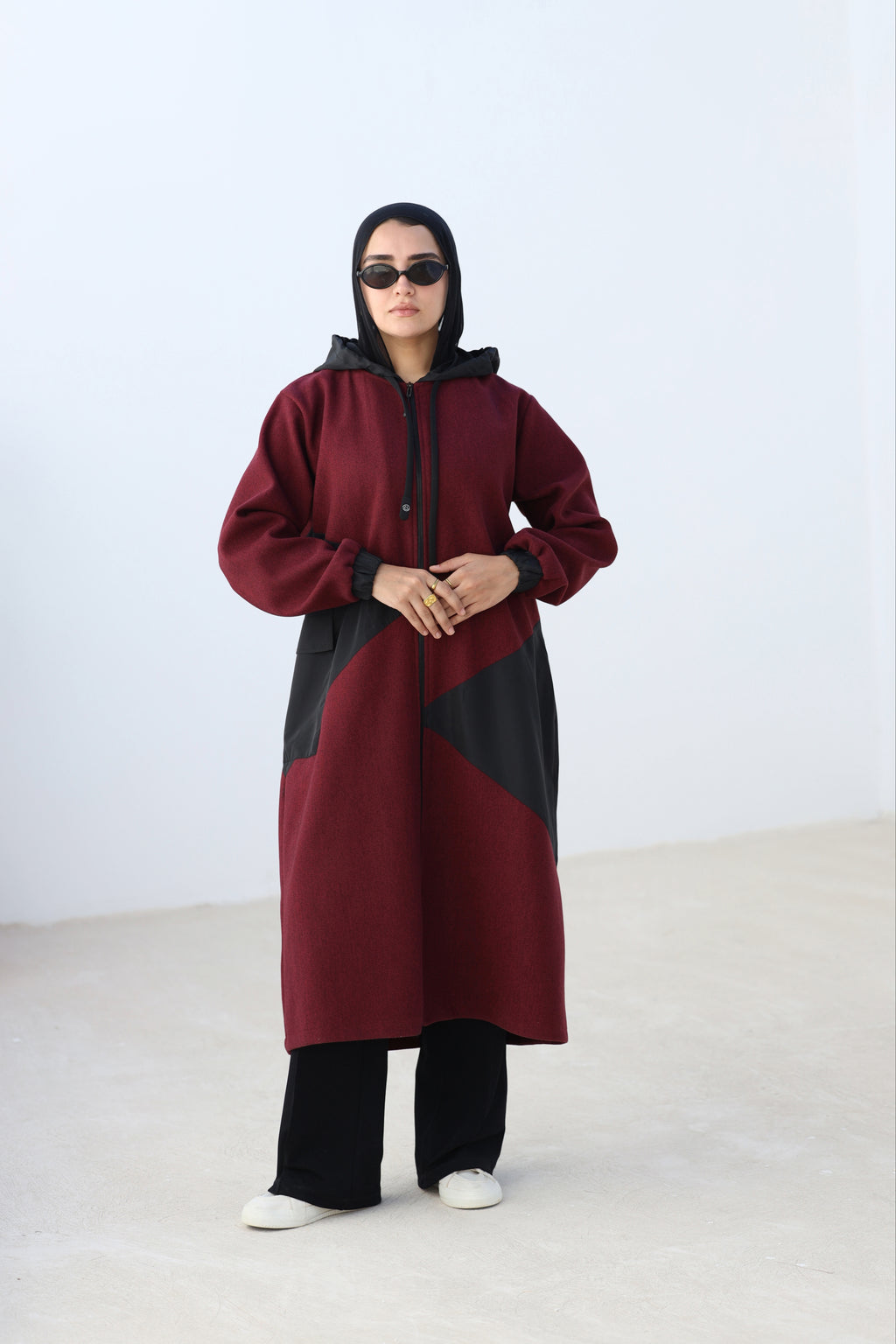 Burgundy Stretch-Wool Long Jacket