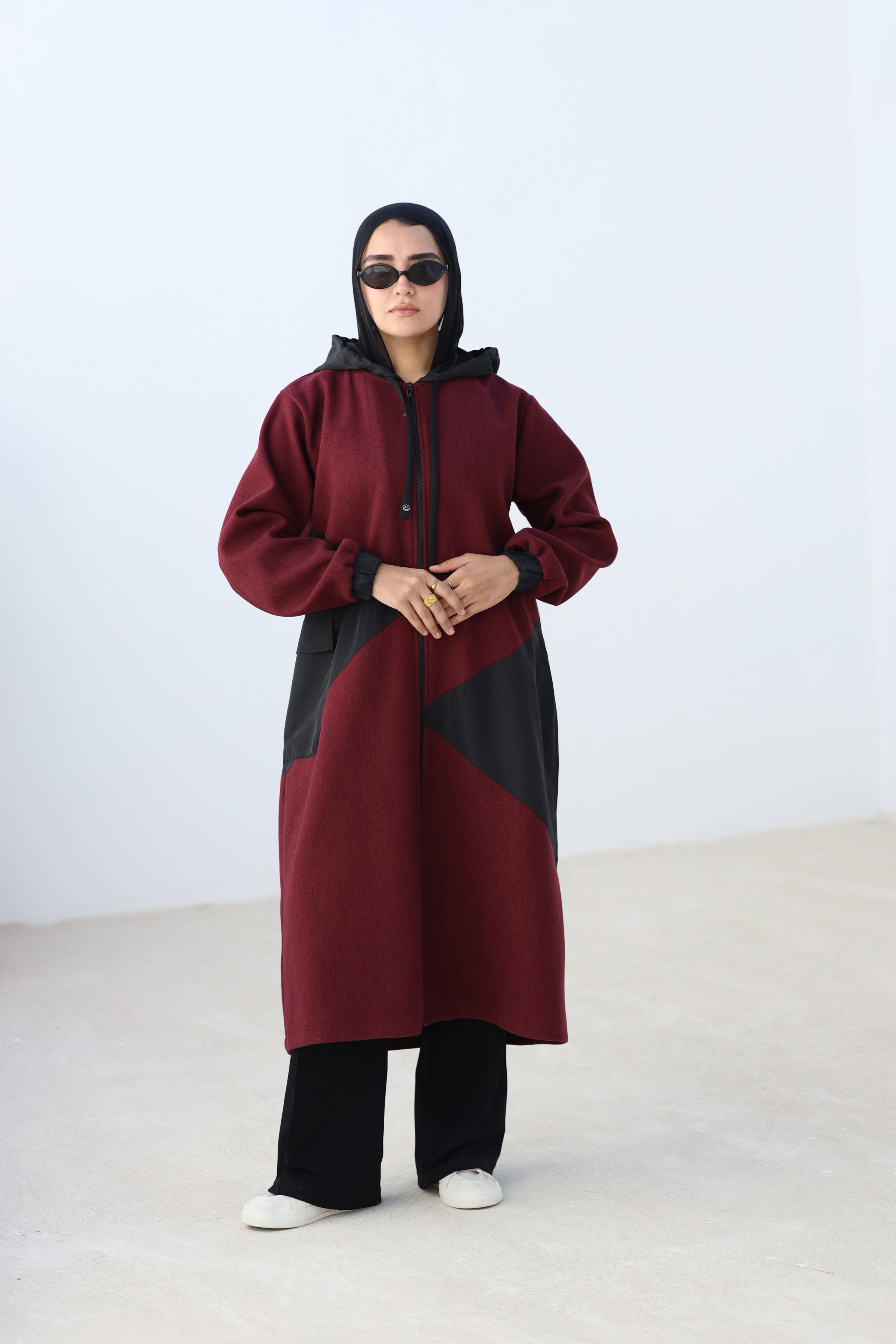 Burgundy Stretch-Wool Long Jacket