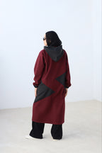 Burgundy Stretch-Wool Long Jacket
