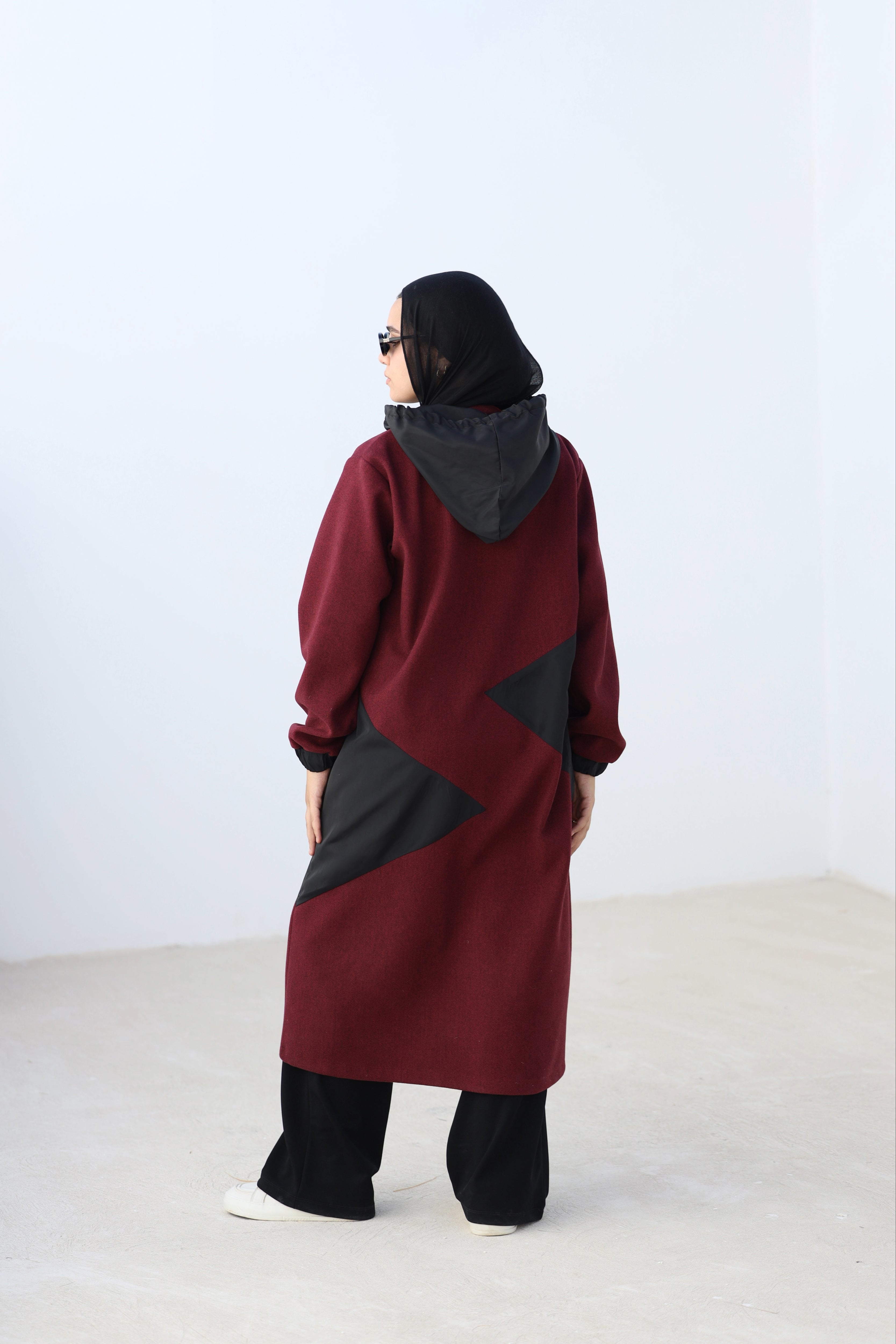 Burgundy Stretch-Wool Long Jacket