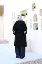 Black Knitted-Sleeve Long Jacket