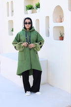 Greenery Knitted-Sleeve Long Jacket