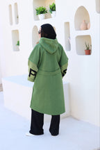 Greenery Knitted-Sleeve Long Jacket